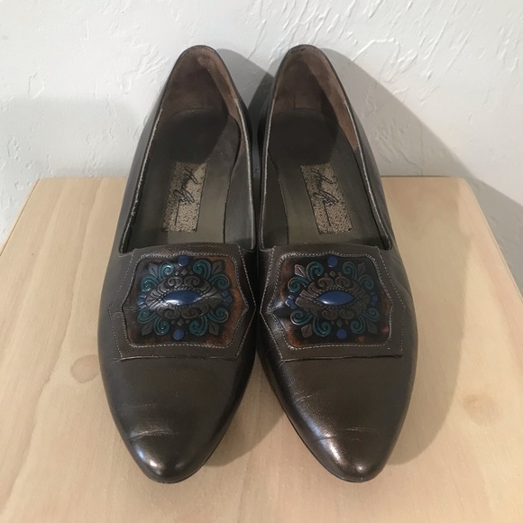 Vintage Brown Metallic Statement Block Heel 6.5 - Picture 2 of 8